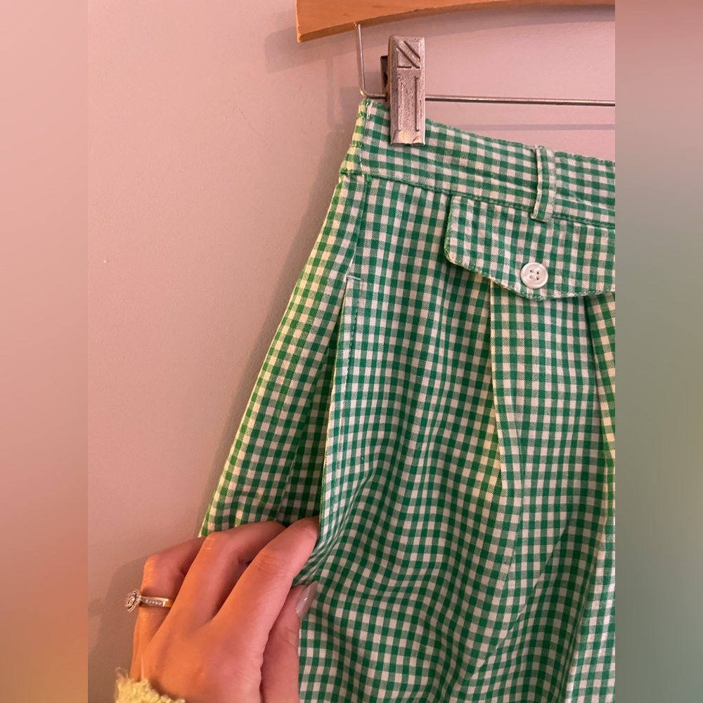 Vintage Karen Scott 100% Cotton Plaid Gingham Green High Waisted Shorts - Picture 4 of 9